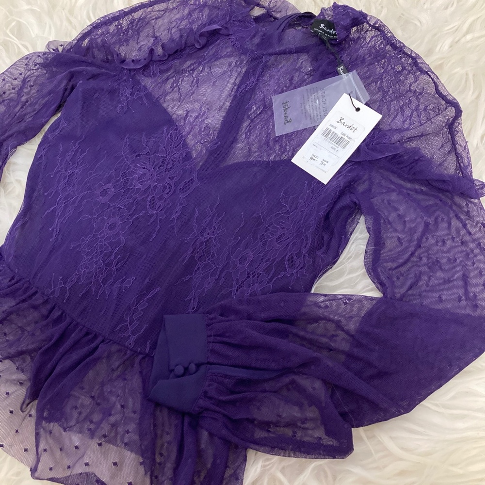 BARDOT Ruffled Lace Peplum Blouse - Picture 3 of 8
